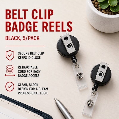Staples Metal Identification Card Reel, Black, Spring Clip Attachment, Retractable Cord for ID Badges, Durable Everyday Use
