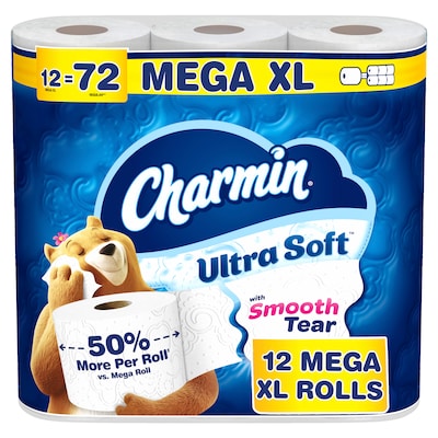 Charmin Ultra Soft Mega XL Toilet Paper, 2-Ply, White, 336 Sheets/Roll, 12 Rolls/Pack (08471)