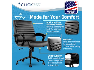 Click365 Transform 3.0 Ergonomic Bonded Leather Swivel Desk Chair, Black (CCHR10008B)