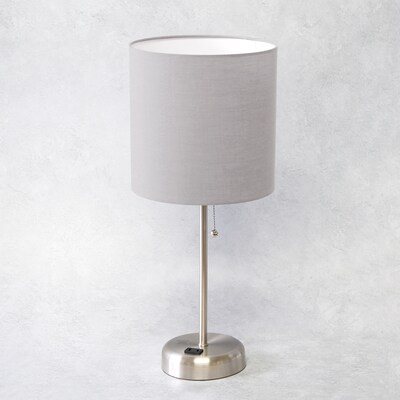 Simple Designs 19.50" LED Table Lamp with Charging Outlet, Grey (LT2024-GRY)