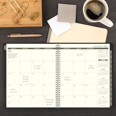 2027 AT-A-GLANCE Recycled 9" x 11" Monthly Planner, Faux Leather Cover, Black (70-270G-05-27)