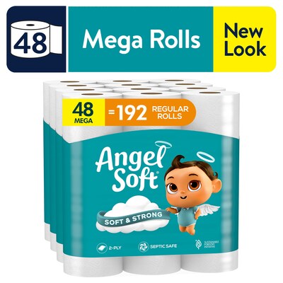 Angel Soft & Strong Mega Toilet Paper, 2-Ply, White, 320 Sheets/Roll, 48 Rolls/Pack (79403/50)