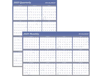 2025 AT-A-GLANCE 36" x 24" Yearly Wet-Erase Wall Calendar, Reversible, White/Blue (A1102-25)