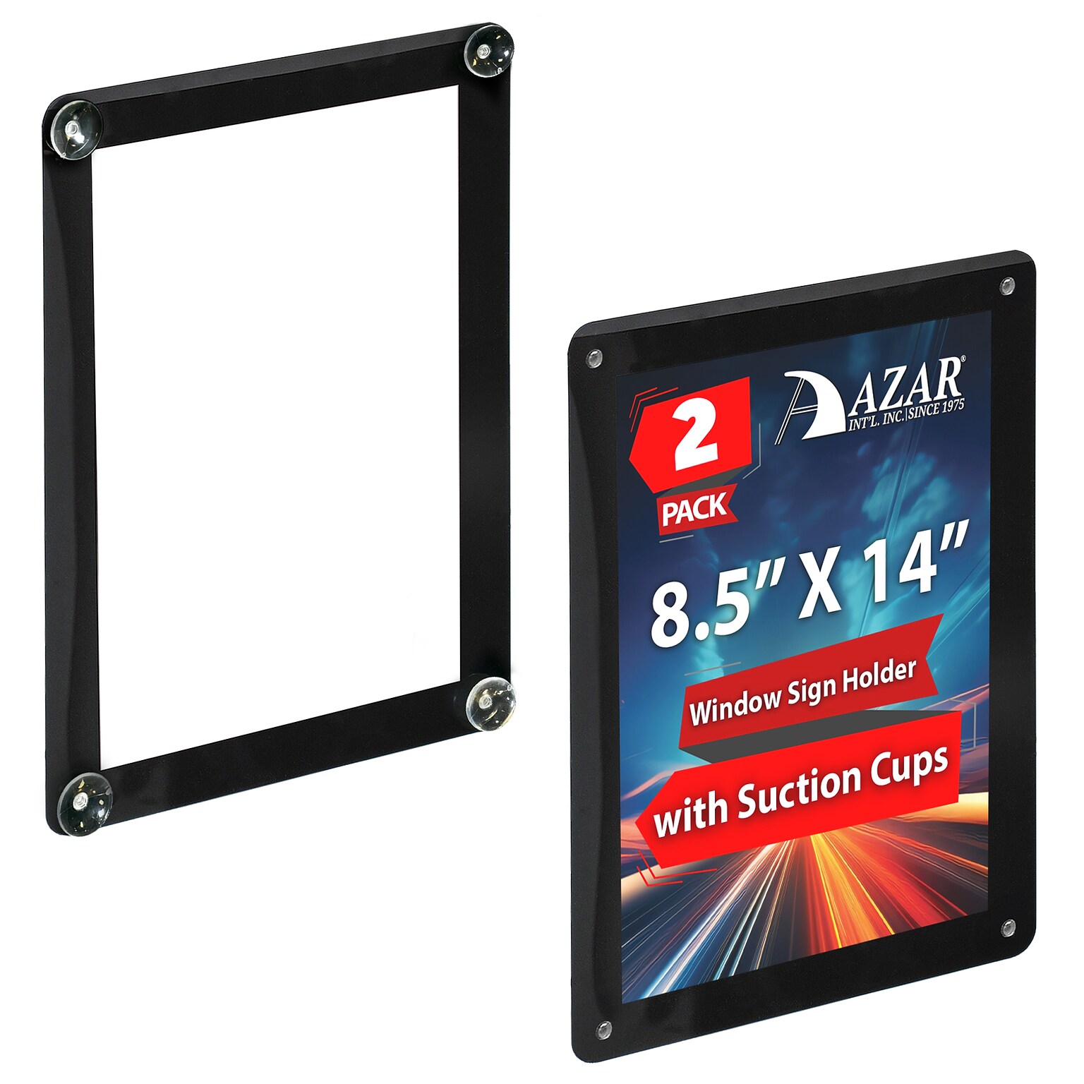 Azar Document Holder, Window-Hanging, Vertical/Horizontal, Side Loading Plastic, 2/Pack (106697-BLK-2PK)