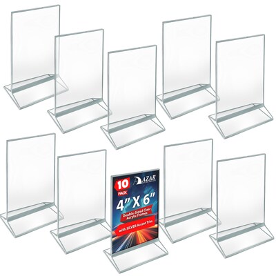 Azar Card Holder, Desktop/Countertop, Top/Side Loading Acrylic, 10/Pack (152792-SLV-10PK)