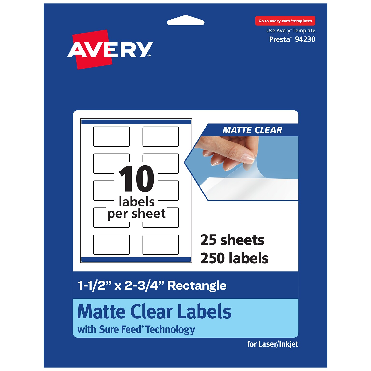 Avery Laser/Inkjet Multipurpose Rectangle Labels, 1.5 x 2.75, Clear, 250 Labels/Pack (94230)