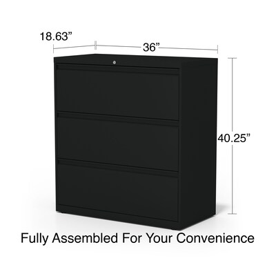 Quill Brand® HL8000 Commercial 3-Drawer Lateral File Cabinet, Locking, Letter/Legal, Black, 36"W (23199D)