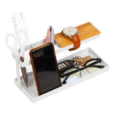Mind Reader Metal Desk Organizer, White (CATCHTRAY-WHT)