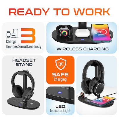 Delton M101 Wireless Active Noise Canceling Bluetooth Stereo Business Headset with HS1 Charging Station, Black (DHSWC1101XD)