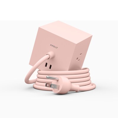 AVOLT Square 1 5.9 3-Outlet Power Extender with USB-C, New Pink (SQ1-NABC30-18OP)