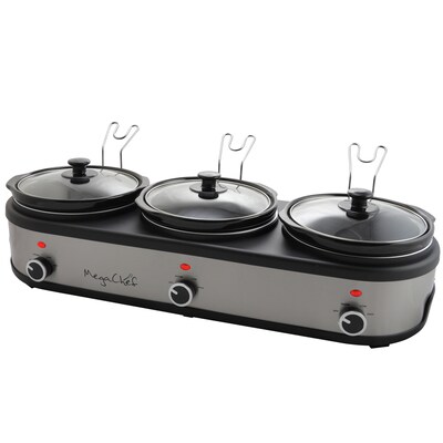 MegaChef Triple 2.5 Quart Slow Cooker, Brushed Silver (938109458M)