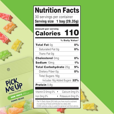 Pick Me Up Provisions™ Sour Fruits Gummy Bears, 1 oz., 30 Bags/Box (PM63516)