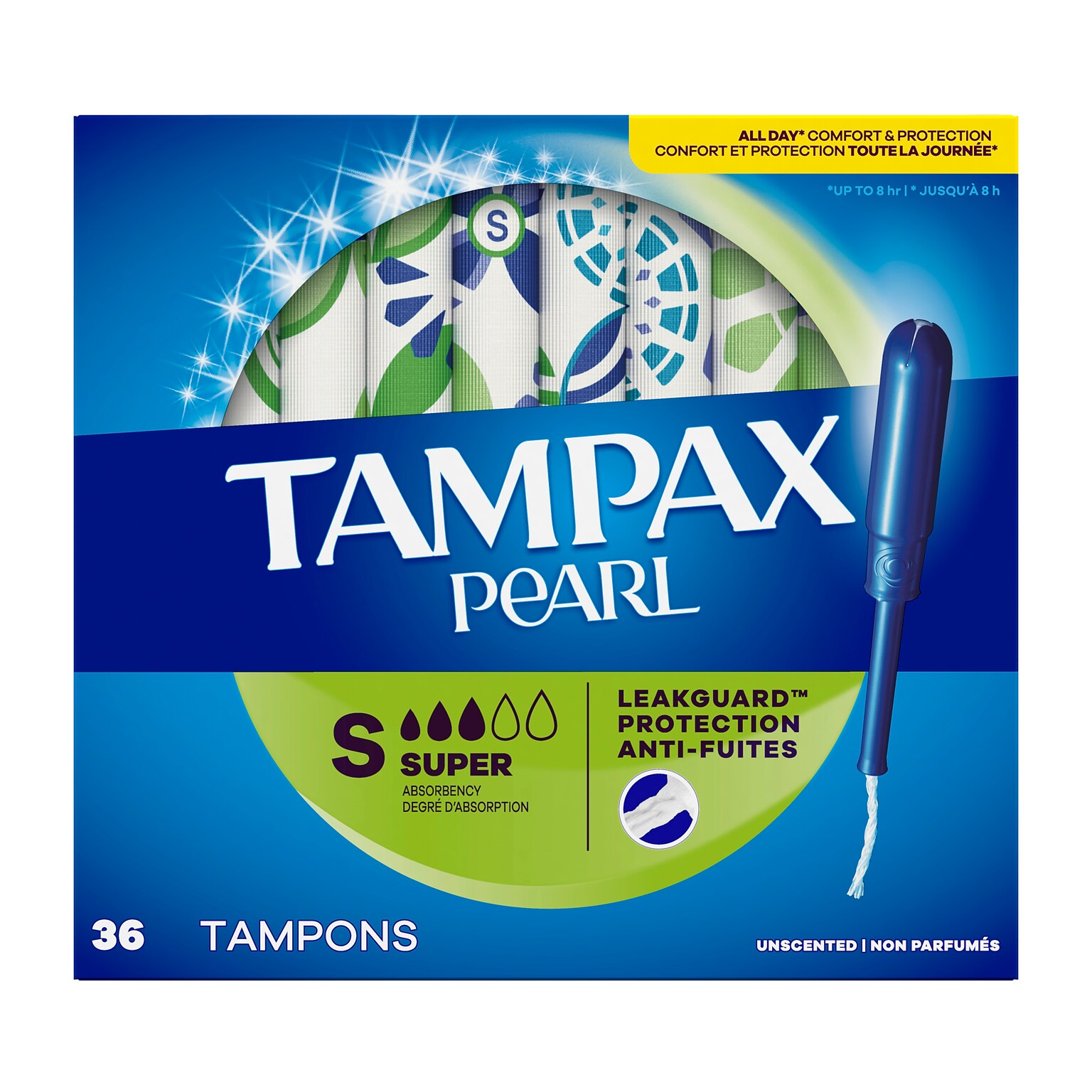 Tampax Pearl Super Absorbency Cotton Tampons, Plastic Applicator, 36/Pack (00370)