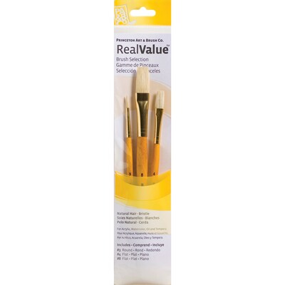 Princeton RealValue Short Handle Mixed Media Natural Variety Brush Set, 3/Set, 6 Sets/Bundle (PBXPR9103-6)