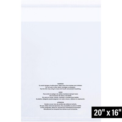 16 x 20 Lip & Tape Reclosable Suffocation Warning Poly Bags, 1.5 Mil, Clear, 500/Carton (PMR162015)