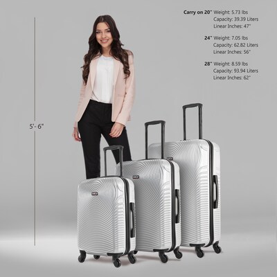 DUKAP INCEPTION 3-Piece Hardside Spinner Carry-On Luggage Set, TSA Checkpoint Friendly, Silver (DKINCSML-SIL)
