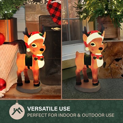 Fraser Hill Farm 28” Reindeer with Santa Hat Christmas Blow Mold (FFBM-1RND-MLT)