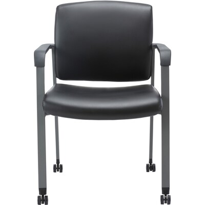 Lorell Healthcare Upholstery Vinyl Guest Chair with Casters, Black (LLR30951)