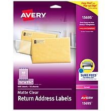 Avery Easy Peel Laser Return Address Labels, 2/3 x 1-3/4, Clear, 60 Labels/Sheet, 10 Sheets/Pack (