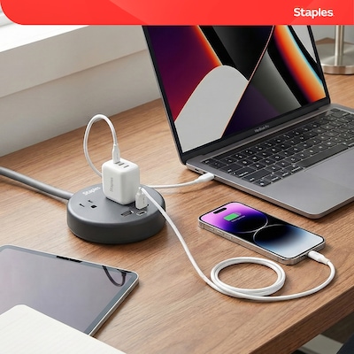 Staples TECH 2-Outlet 3-USB Port Surge Protector, 5', 500 Joules, Black (ST62772)