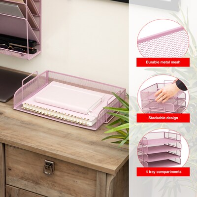 Staples Metal Mesh Side Loading Stackable Letter Tray, Letter Size, Dusty Pink, 4/Pack (ST63842)