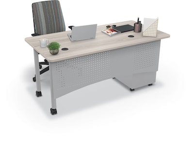 MooreCo Avid Modular Single Pedestal Instructor Desk, Grey Elm (91774-8201-8201)