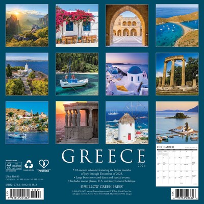 2026 Willow Creek Greece 12 x 12 Monthly Wall Calendar (51382X)