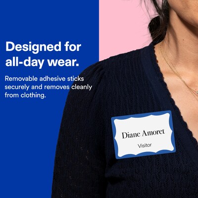 Avery Adhesive Sticker Name Tag Labels, White/Blue, 100 Name Badges/Pack (13971/5144)