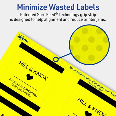 Avery Laser/Inkjet Square Multipurpose Labels, 3" x 3", Neon Yellow, 120/Pack (94101)