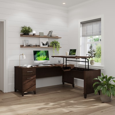 Bush Furniture Somerset 72"W 3 Position Sit to Stand L Shaped Desk, Mocha Cherry (SET014MR)