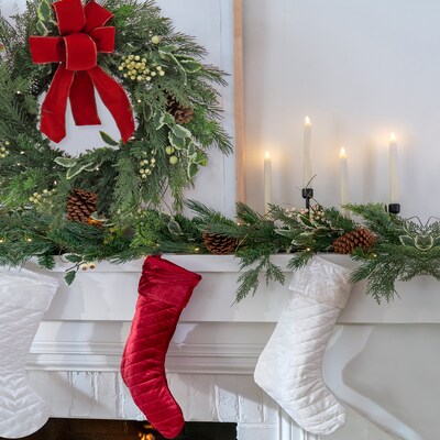 National Tree Company 60” HGTV Home Collection Quilted Velvet Tree Skirt, Ivory (DD94-TDD1242IV)