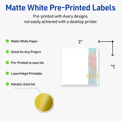 Avery Laser/Inkjet Square Multipurpose Labels, 2 x 2, White, 120/Pack (S00EVB)