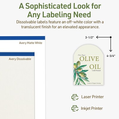 Avery Dissolvable Decorative Edge Multipurpose Labels, 4.75" x 3.5", Off-white, 20/Pack (94600)