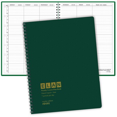 2026-2027 ELAN 8.5 x 11 Academic Weekly & Monthly Teacher Planner, Paperboard Cover, Green (D101-AY26)