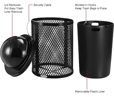 Global Industrial Outdoor Steel Diamond Trash Can w/ Dome Lid, 36 Gallon, Black (261948BK)