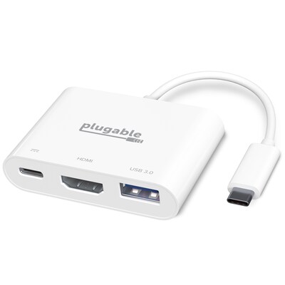 Plugable Mini Dock USB-C to HDMI/USB 3.0/USB-C Audio/Video Adapter, Male to Female/Female, White (USBC-MD103)