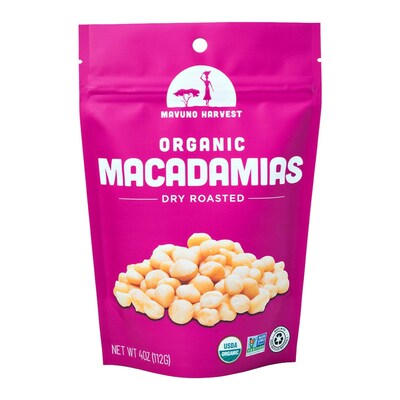 Mavuno Harvest Organic Dry Roasted Macadamias, 4 oz., 6 Bags/Pack (MAHW-MACD4OZ6PK)