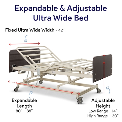 Medacure Super Low Fully Electrical Adjustable Bariatric Hospital Bed, 8 Function Hi/Lo Hand Pendant
