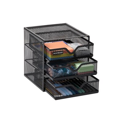 Mind Reader Network Collection 3-Drawer File Storage Organizer, Black (MINMESH3-BLK)