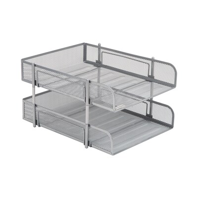 Mind Reader Metal Mesh Front Loading Stackable Letter Tray, Letter/Legal Size, Silver (CSTACK2-SIL)