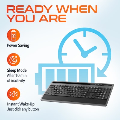 Delton T42 Wireless Ergonomic Computer Keyboard with Tablet Holder, Black (DKBT42-WB)