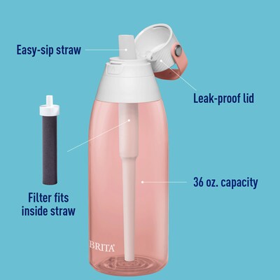Brita Plastic Filtered Water Bottle, 36 oz., Blush (36525)