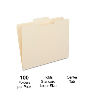 Quill Brand® Center Position File Folders, 1/3-Cut, Letter Size,  Manila, 100/Box (730041)