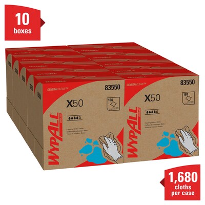 WypAll X50 Cloth Wipers, White, 176 wipers/Box, 10 Boxes/Carton (83550)
