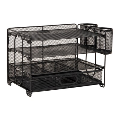 Mind Reader 3-Tier Metal Desk Organizer, Black (MESH4C-BLK)