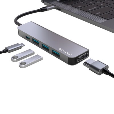 SaharaCase Aluminum 5-in-1 USB-C Hub Adapter for PC & Mac Laptops (LT00072)