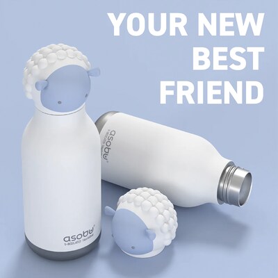 ASOBU Bestie Bottle Sheep Vacuum Insulated Stainless Steel Water Bottle with Reusable Flexi Straw, 16 oz., White (SBV44SH)