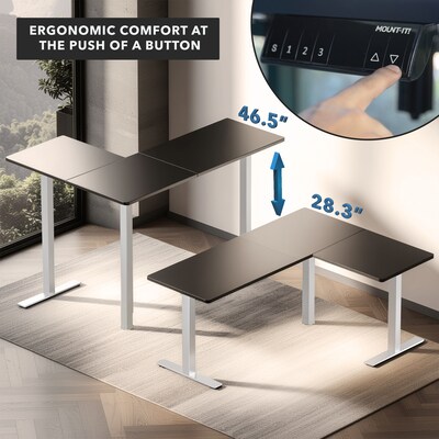 Mount-It! XL 75"W Electric Corner Adjustable Standing Desk, Black/White (MI-15027)