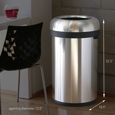 simplehuman 115L Bullet Can, Matte Black Heavy-Gauge Steel, Indoor Trash Can with Open Lid, 30 Gallon (CW1493)