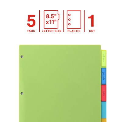 Staples Large Tab Insertable Dividers, 5-Tabs, Multicolor